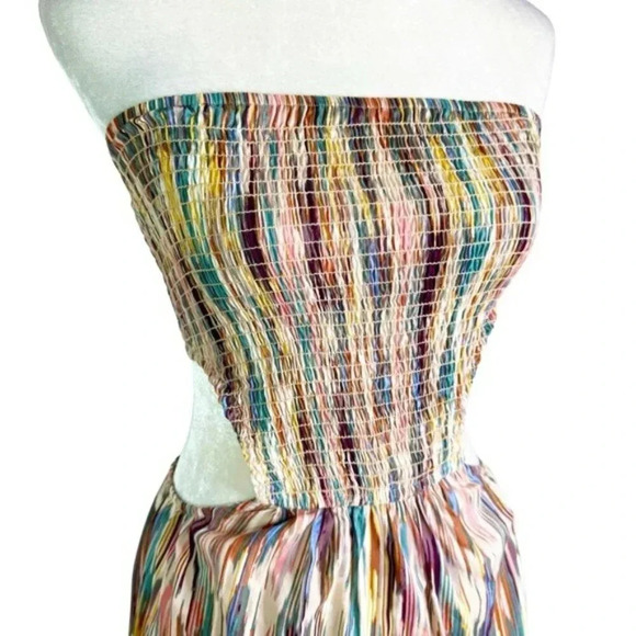MISA Myka Ikat Strapless Cutout Smocked Cotton Blend Dress Size S NWT - Picture 10 of 13